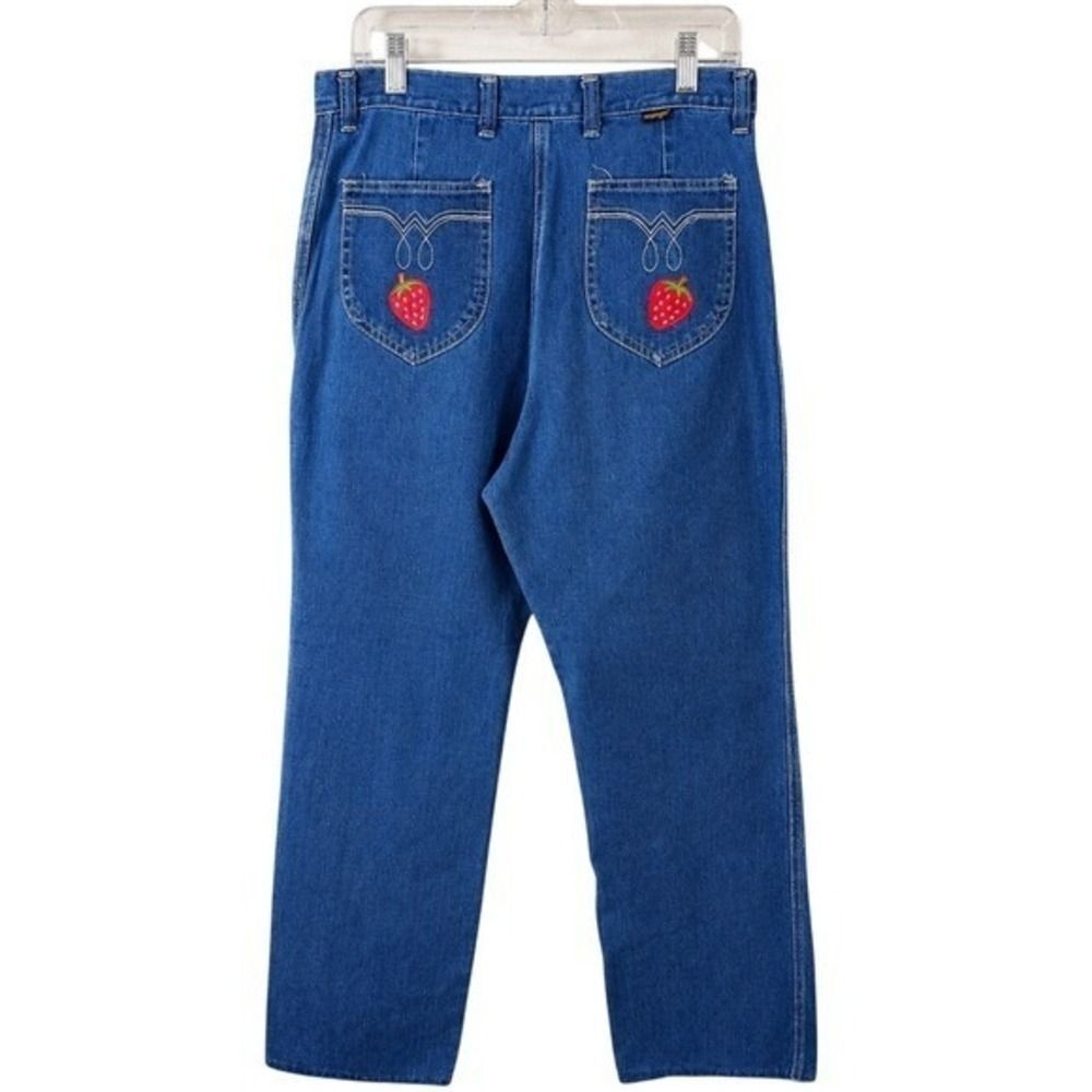 Wrangler High Waisted Jeans Blue 28" Waist Strawberry Patch Straight Leg Vintage